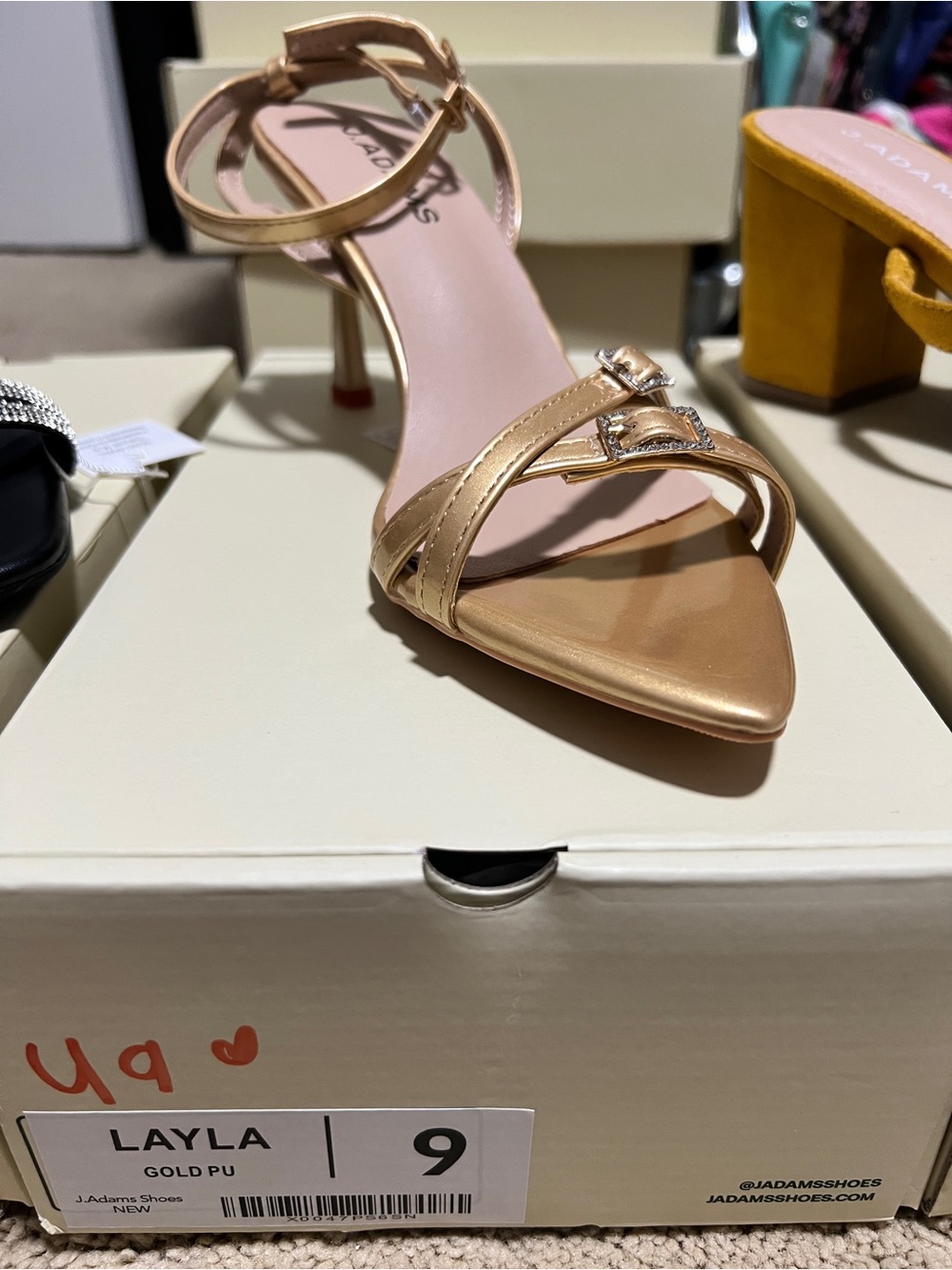 J.Adams Layla Metallic Gold Strappy Ankle-Wrap Heel
